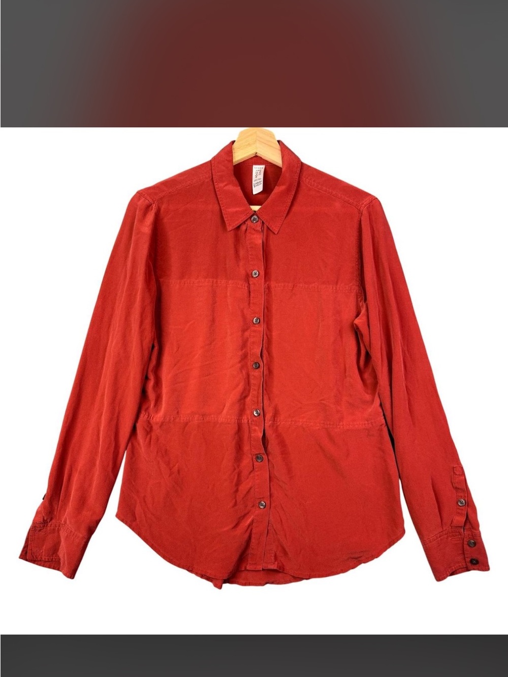 SPANX Silk Button-Down Shirt in Rust Red